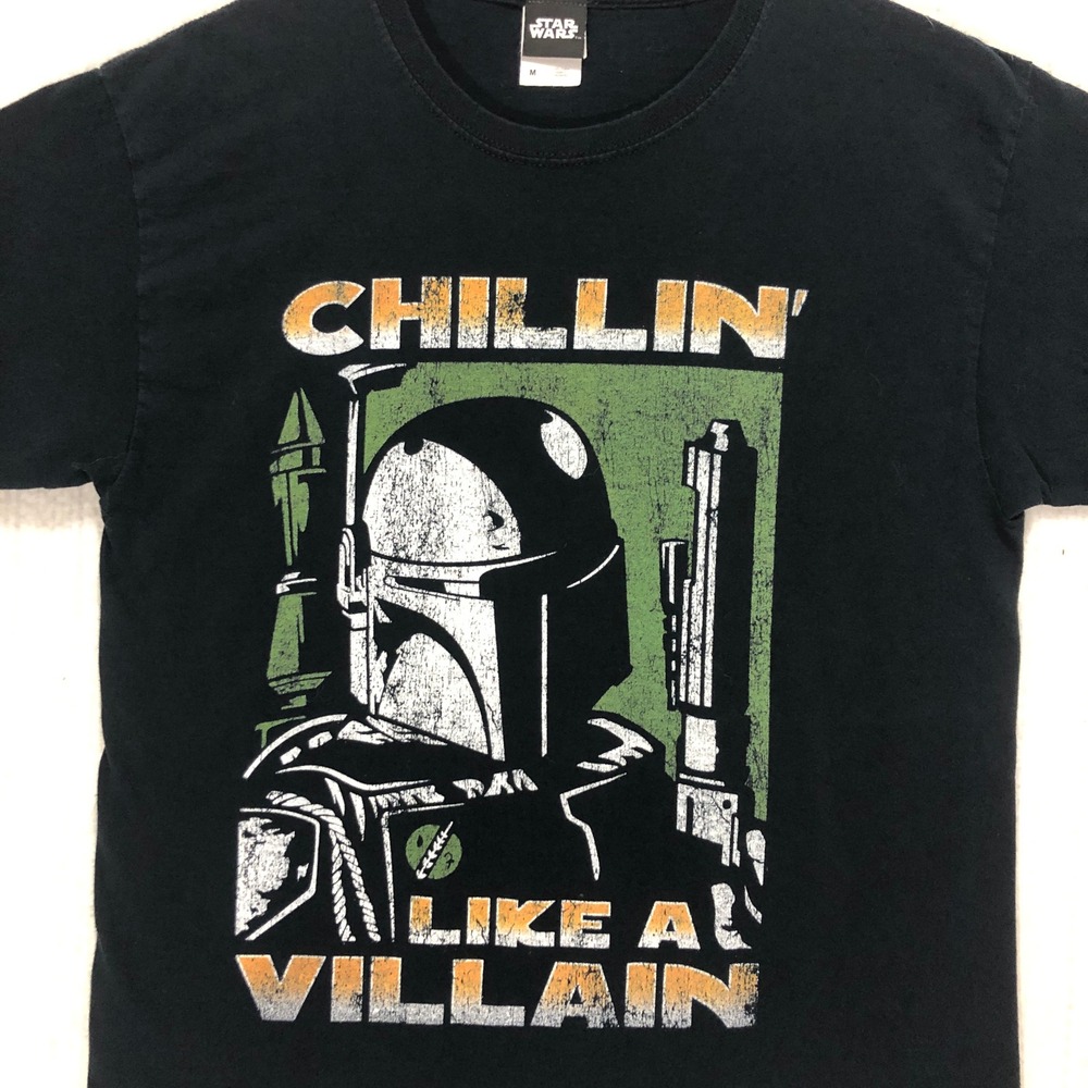 Star Wars Boba Fett Chillin Like a Villain Black Graphic T-Shirt Mens Medium